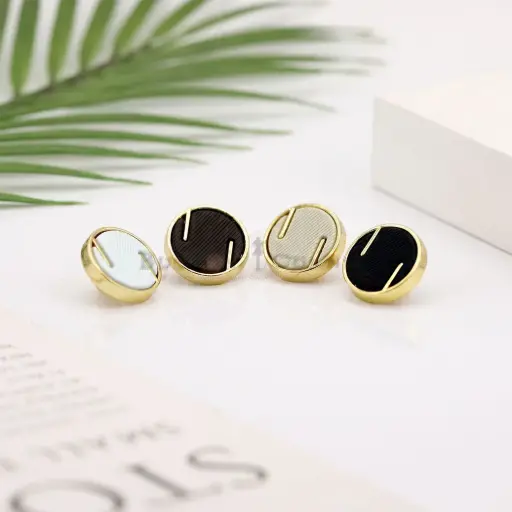 Light Gold Plated Risen Strip Design with Straight Grid Pattern Shirt Button