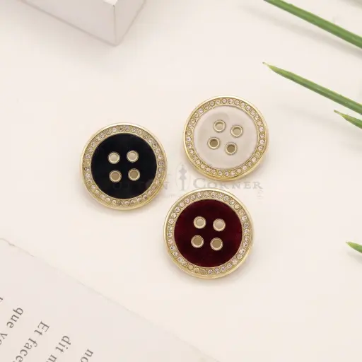 Luxury Gold Frame Crystal Rhinestone Button with Velvet Inlay