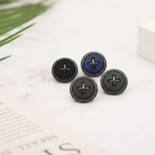 Nontoxic Gun Black Plated Geometric Cross Stitch Emblem Accent Shirt Button
