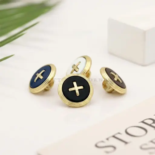 Light Gold Plated Geometric Cross Stitch Emblem Accent Shirt Button