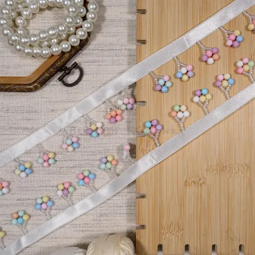 [CDJL101-1 MULTI] Fancy Glass Beads & Multi Pearl Accents Hanging Lace