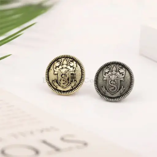Embossed Shield & Crest Round Accent Suiting Button