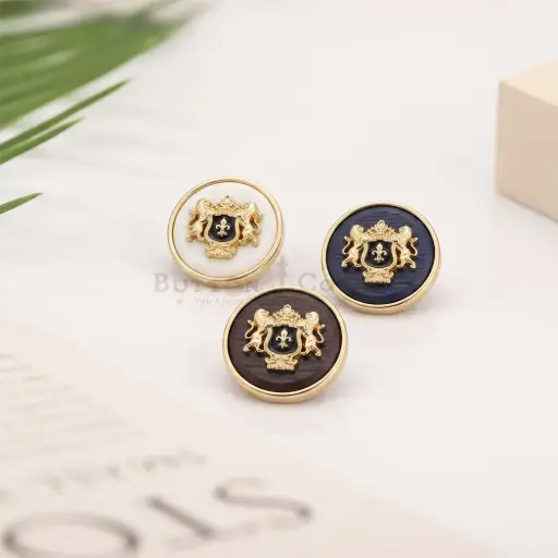 Light Gold Plated Heraldic Crest Coat of Arms Shield, Suiting Button