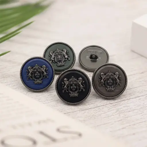 Gun Black Plated Heraldic Crest Coat of Arms Shield, Suiting Button