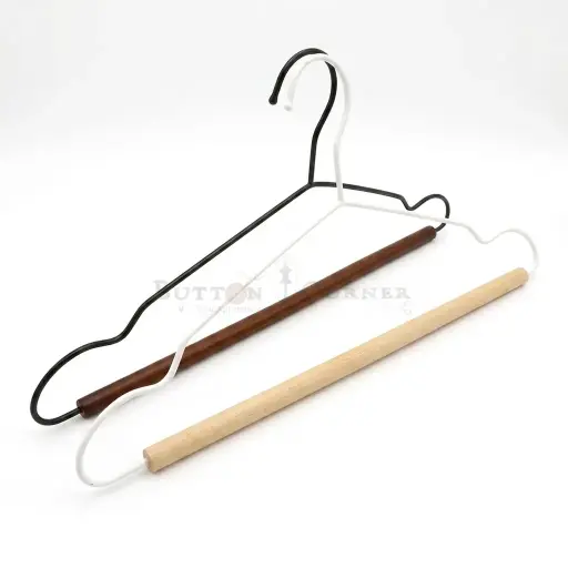 Anti-Slip Design High-Quality Metal Shirt Hanger with Wooden Trouser Bar