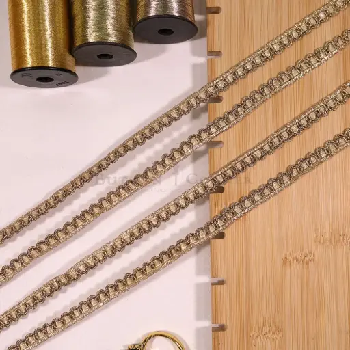 [GOTL836 GOLD] One Side Border with Wave Edge Fancy Gota Lace