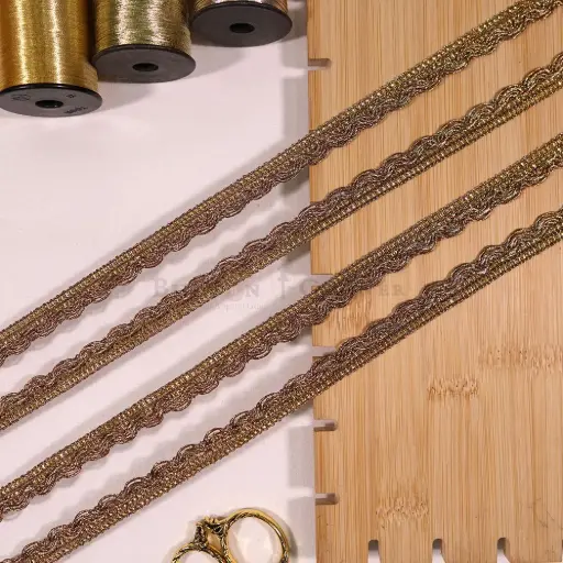 [GOTL840 GOLD] Wave Edge with Side Border Fancy Gota Lace 