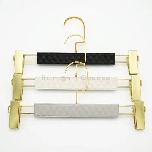 Quilted Faux Leather Textured Adjustable Clip Bottom Hanger with Gold Hook
