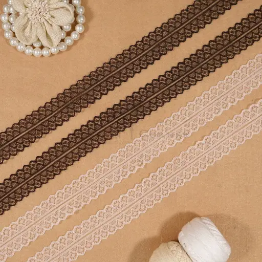 Dual Border Wave Edge with Decorative Centre Accent Embroidery Net Lace