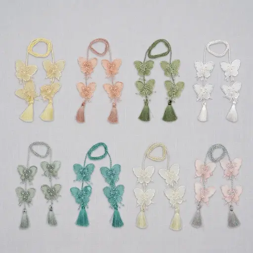Organza 3D Butterfly Tassel Cord with Sequence Border & Centre Flower Embellishment