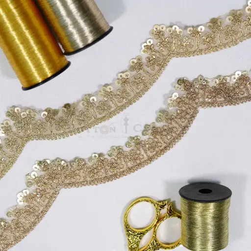 Decorative Sequence Edge Accent, Fancy Metallic Yarn Lace
