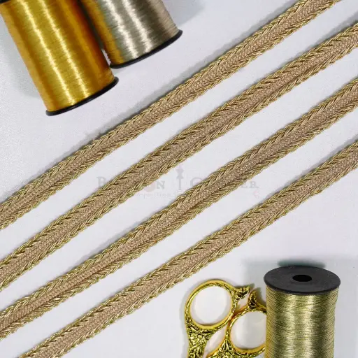 [FANL1885 GOLD] Knot Design Side Borders Fancy Metallic Yarn Lace