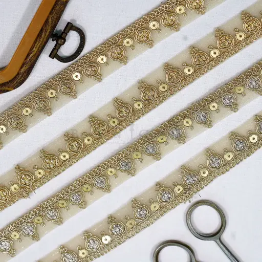 Metallic Yarn with Sequence Embellishment Fancy Lace