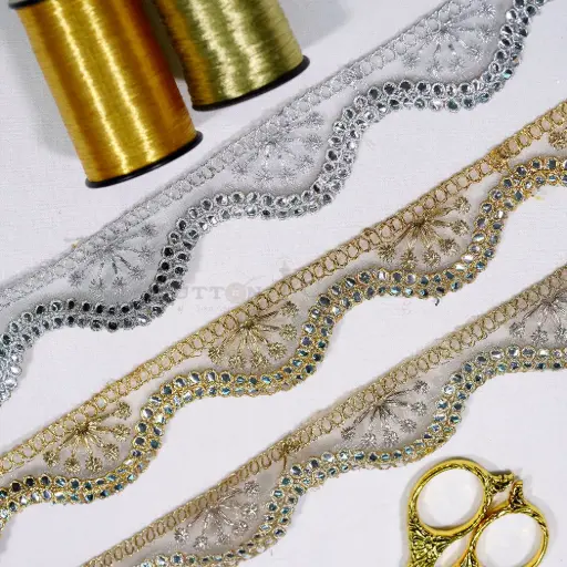 Foil Accant Fancy Metallic Yarn Lace
