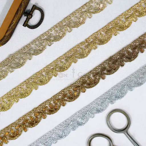 Floral Design Fancy Metallic Yarn Lace