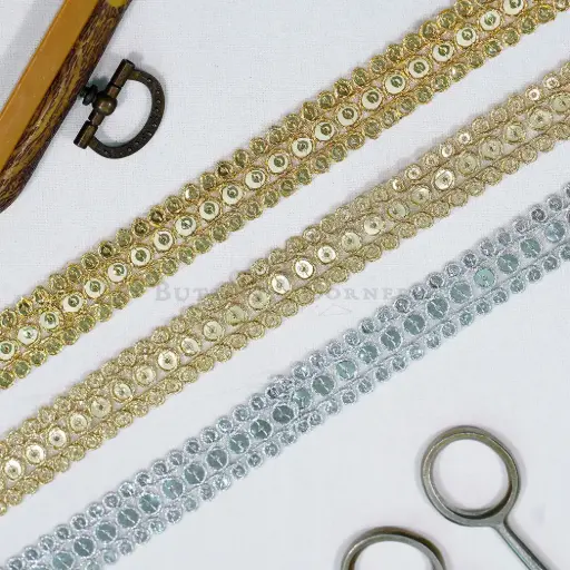 Decorative Sequence Embellishment Fancy Metallic Yarn Lace