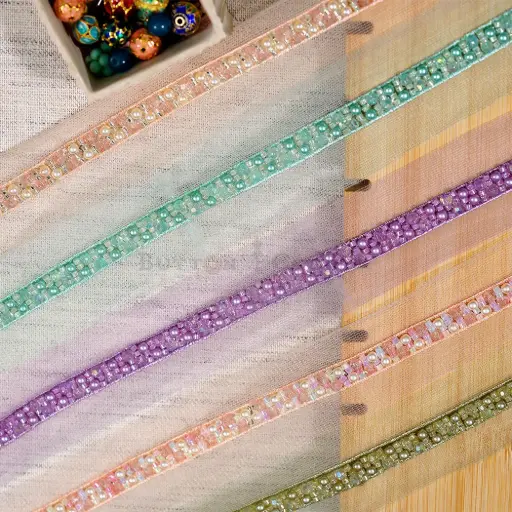 Glass Beads with Pearl Embellishment Embroidery Thread Fancy Lace