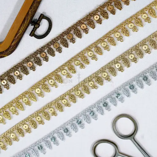 Decorative Leaf & Sequence Embellishment Metallic Yarn Sequence Lace