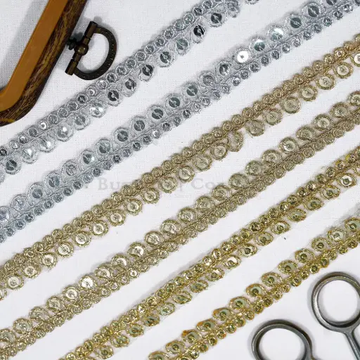 Decorative Sequence Embellishment Metallic Yarn Fancy Lace