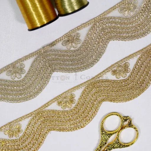 Floral Design with Scallop Edge Metallic Yarn Fancy Lace
