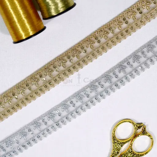 Metallic Yarn Fancy Lace with Sequence Embellishment