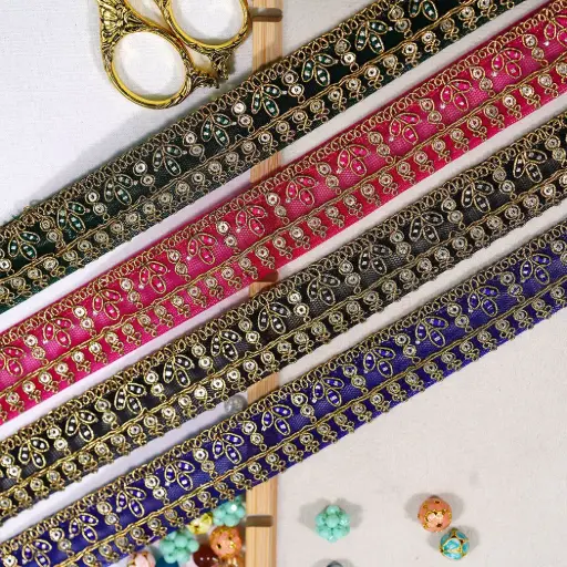 Metallic Yarn Fancy Lace with Sequence Embellishment