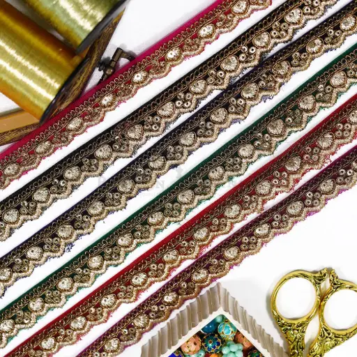 Decorative Fancy Metallic Yarn Lace with Sequence Accent