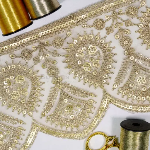 [FANL1914 GOLD] Fancy Metallic Yarn Sequence Lace