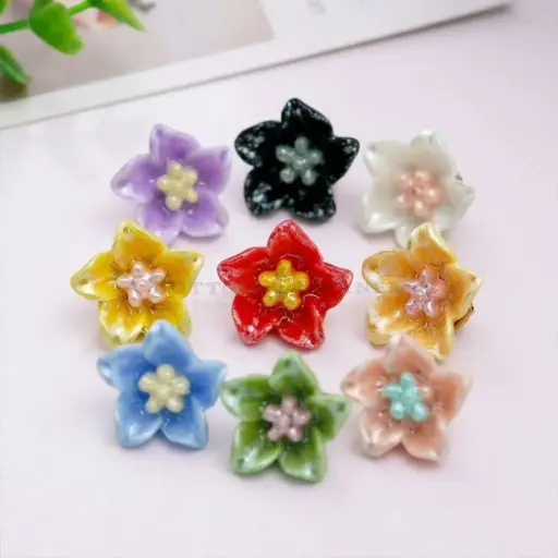 Cute Tiny Mini Shiny Flower Shank Button with Pearl Centre