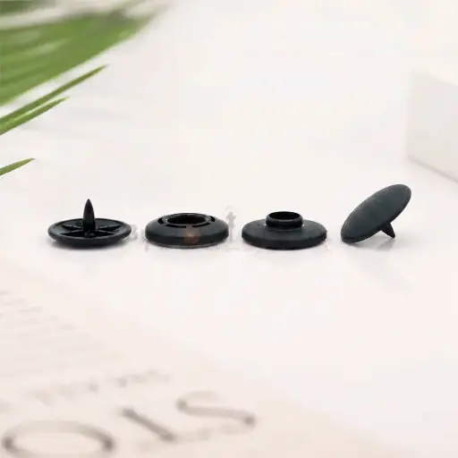 [YS715 BLACK] 15mm Ultra Thin No-Sew 4-Part Plastic Snap Button