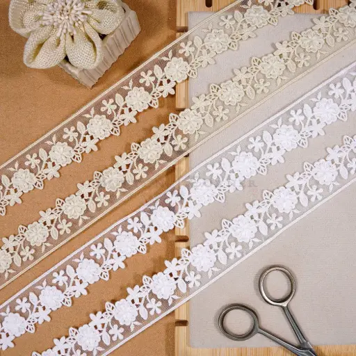 Floral Pattern One Side Border Net Lace