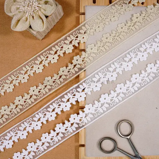 Blossom Design One Side Border Net Lace