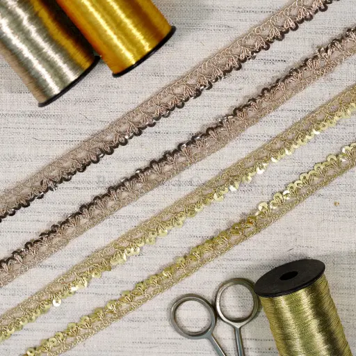 Decorative Sequence Accent Fancy Metallic Yarn Lace