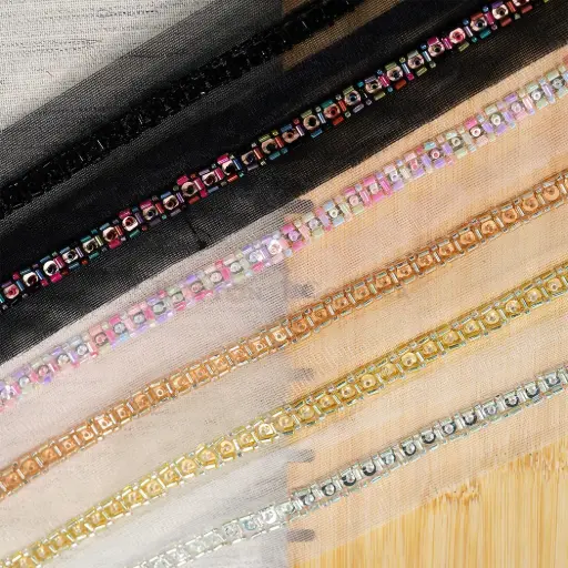 0.25" Inch Glass Beads Embellishment with Sequence Accent Fancy Lace
