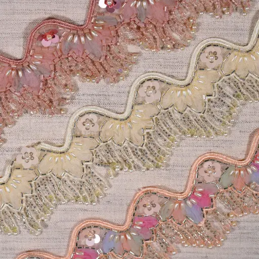 Embroidery Thread Glass Beads, Sequence & Pearl Embellishment Fancy Hanging Lace