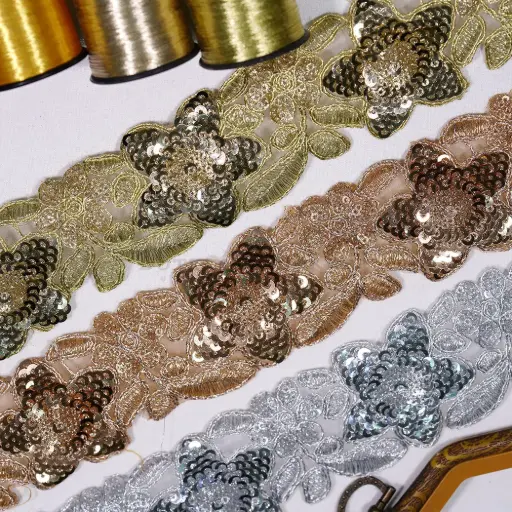 Luminous Sequence Embellishment Fancy Metallic Yarn Lace 