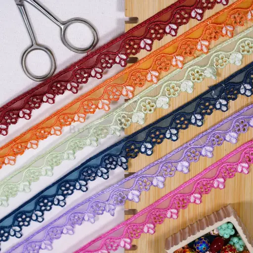 Floral Wave Edge Embroidery Thread Organza Lace