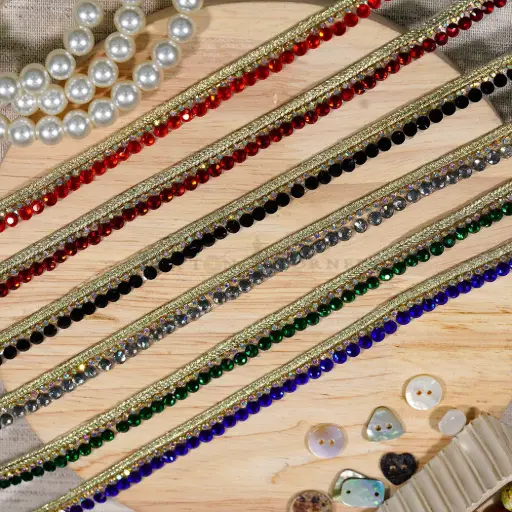 Metallic Yarn Stick-on Crystal Accent Fancy Lace