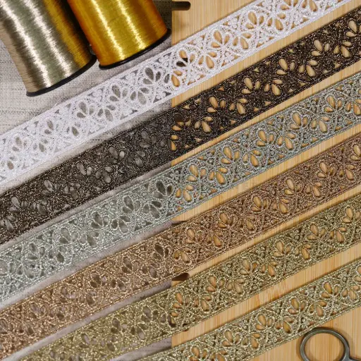 Geometric Pattern Fancy Metallic Yarn Zari Lace