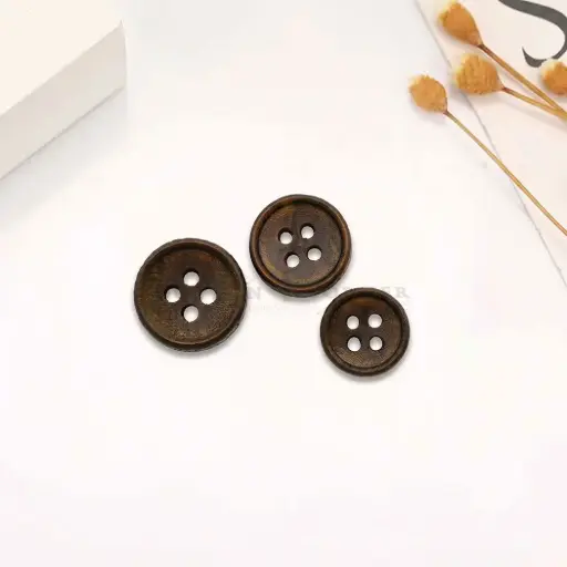 Classic Concave Centre Raised Border 4-Hole Wooden Shirt Button