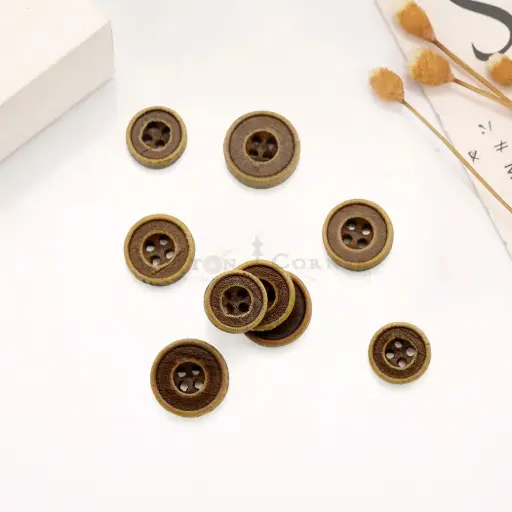 Recessed Granular Pattern 4-Hole Wooden Shirt Button