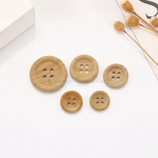 Classic Natural Tone Raised Edge 4-Hole Wooden Button