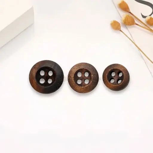 Deeply Recessed Centre Cup Shape 4-Hole Wooden Shirt Button