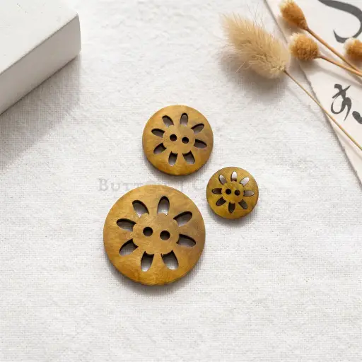 Geometric Floral Cut Design 2-Hole Wooden Button