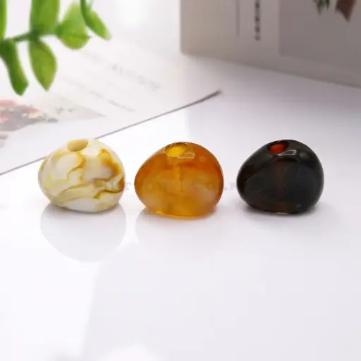 Amber Pebble Resin Drawstring End Cap
