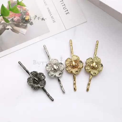 Whimsical Floral Turn-Lock Metallic Toggle Button
