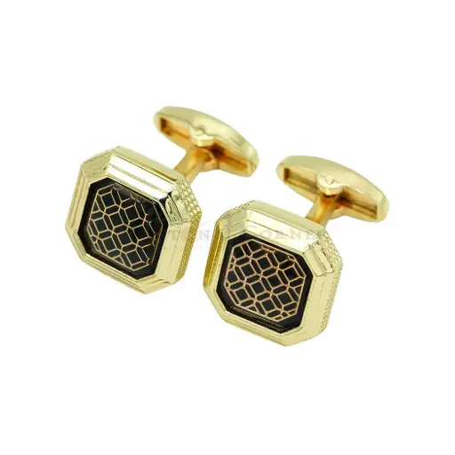 [CF330-7 LIGHT GOLD] Diagonal Square Grid Pattern Cufflink