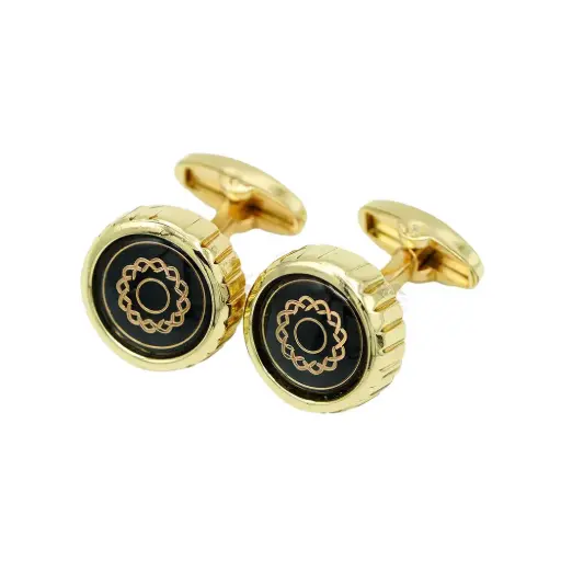 [CF330-22 LIGHT GOLD] Floral Emblem Inner Pattern Cufflink