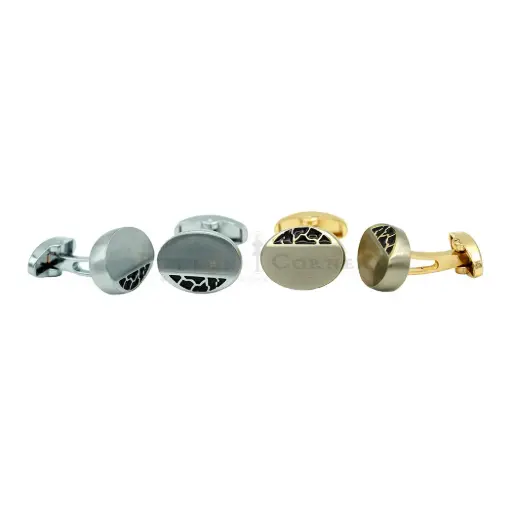 Stippled Creset Accent Oval Shape Cufflink