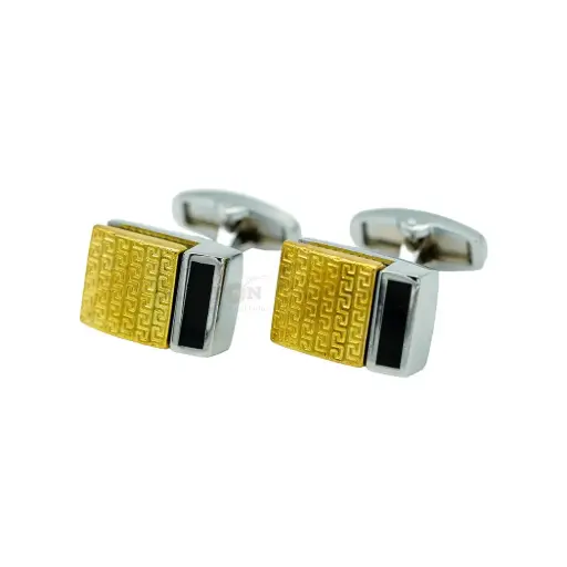 [CF320-16 NONTOXIC WHT] Nontoxic White Side Bar with Greek Fret Versace Pattern Style Cufflink
